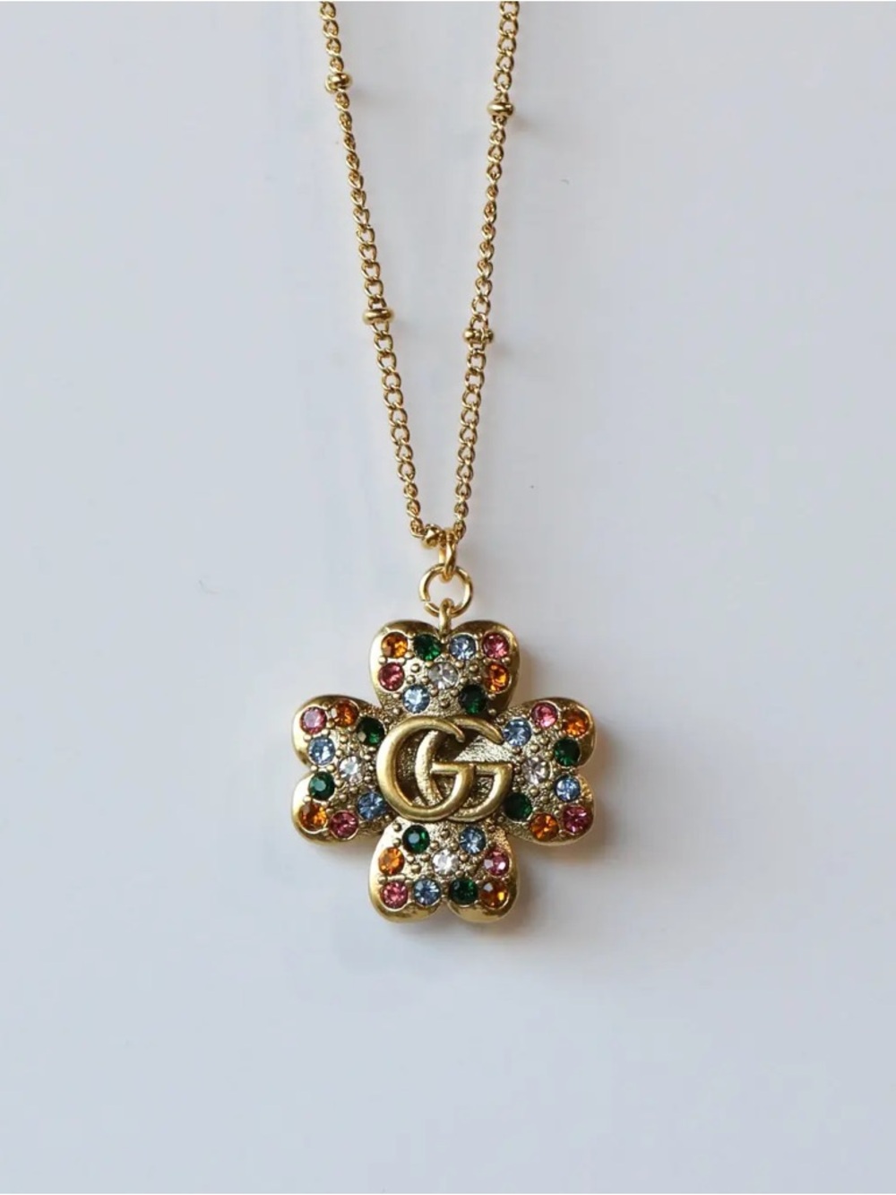 Ahava Jewels Gold Multicolor Crystal Four-Leaf Clover Pendant FORTUNE NECKLACE